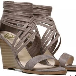NWT Elegant Strappy Fergalicious Wedge Sandals - Taupe